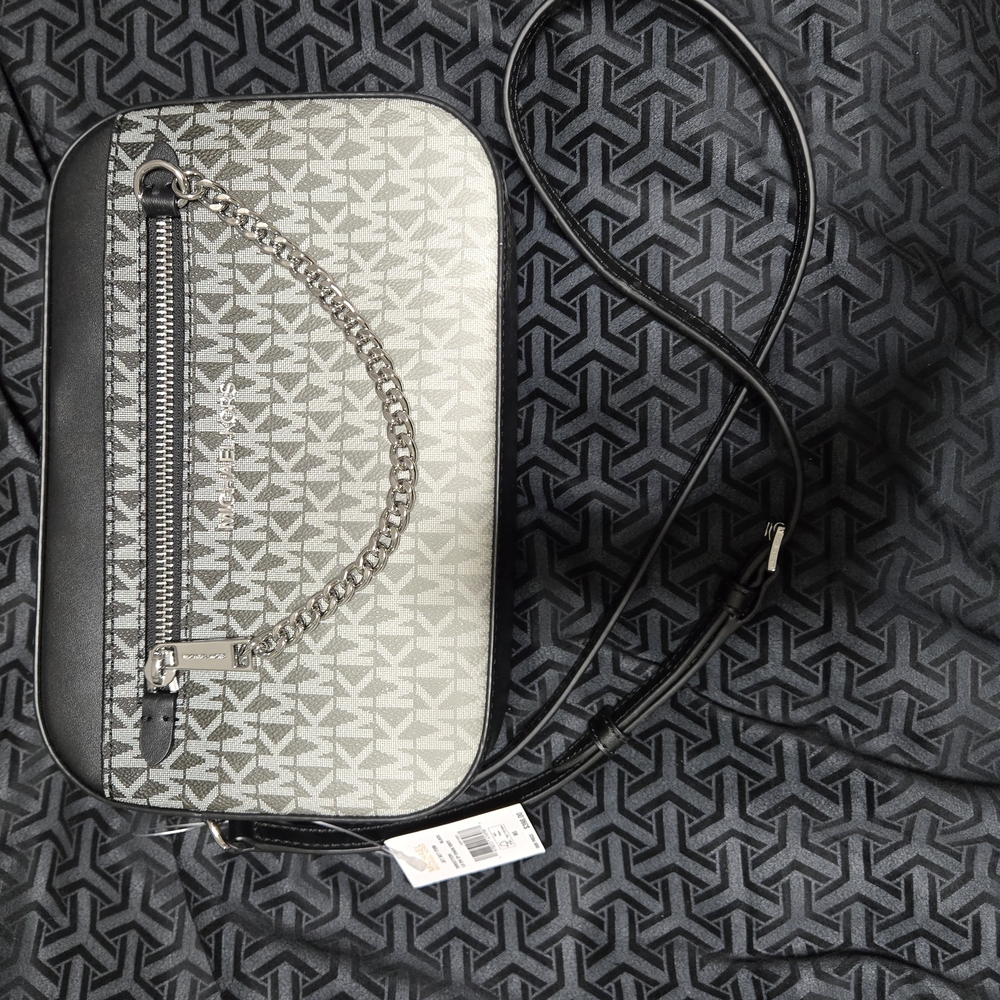 MICHAEL Michael Kors Black and Cream Crossbody Bag with Geometric Design